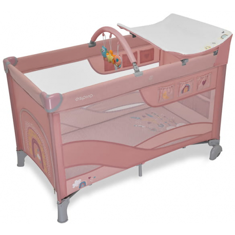 Espiro Dream - łóżeczko turystyczne z przewijakiem i funkcją kojca | 108 Pink Smile